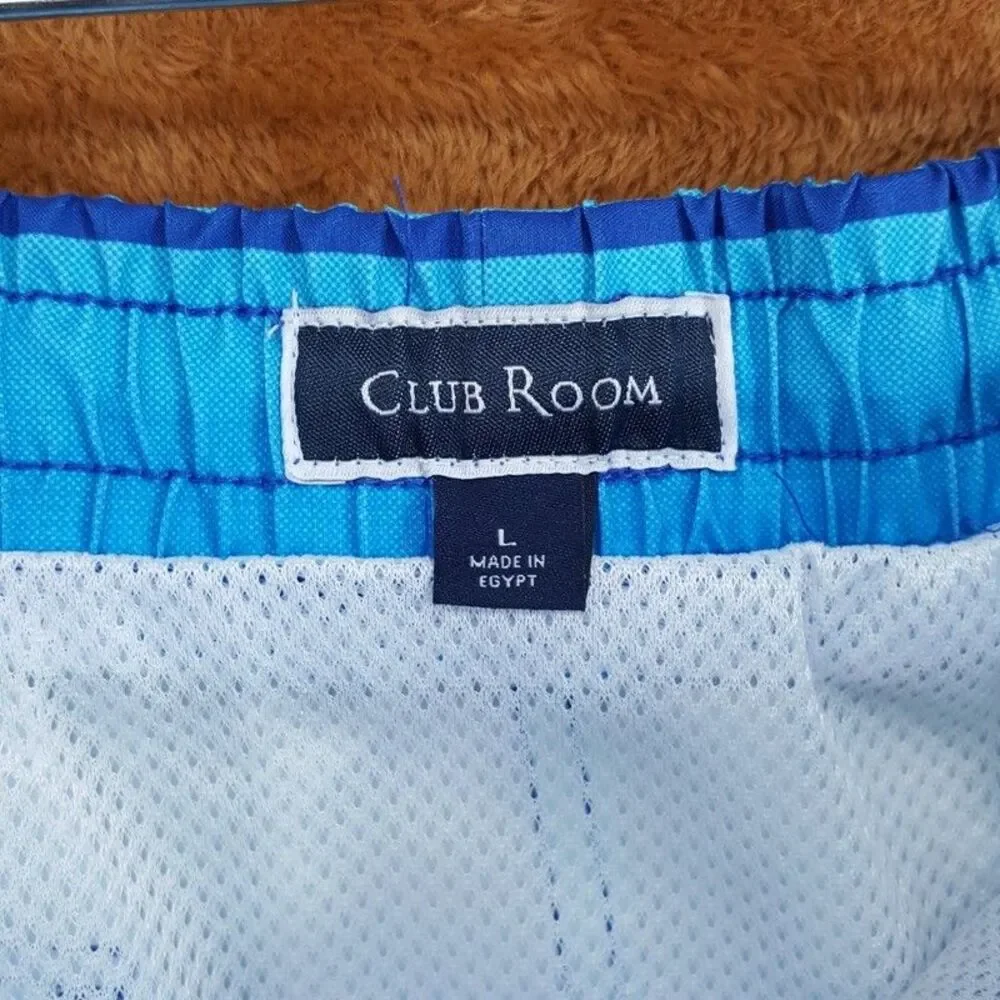 CLUB ROOM Swim Trunks Large Blue Stripe Drawstring Quick Dry Shorts 7